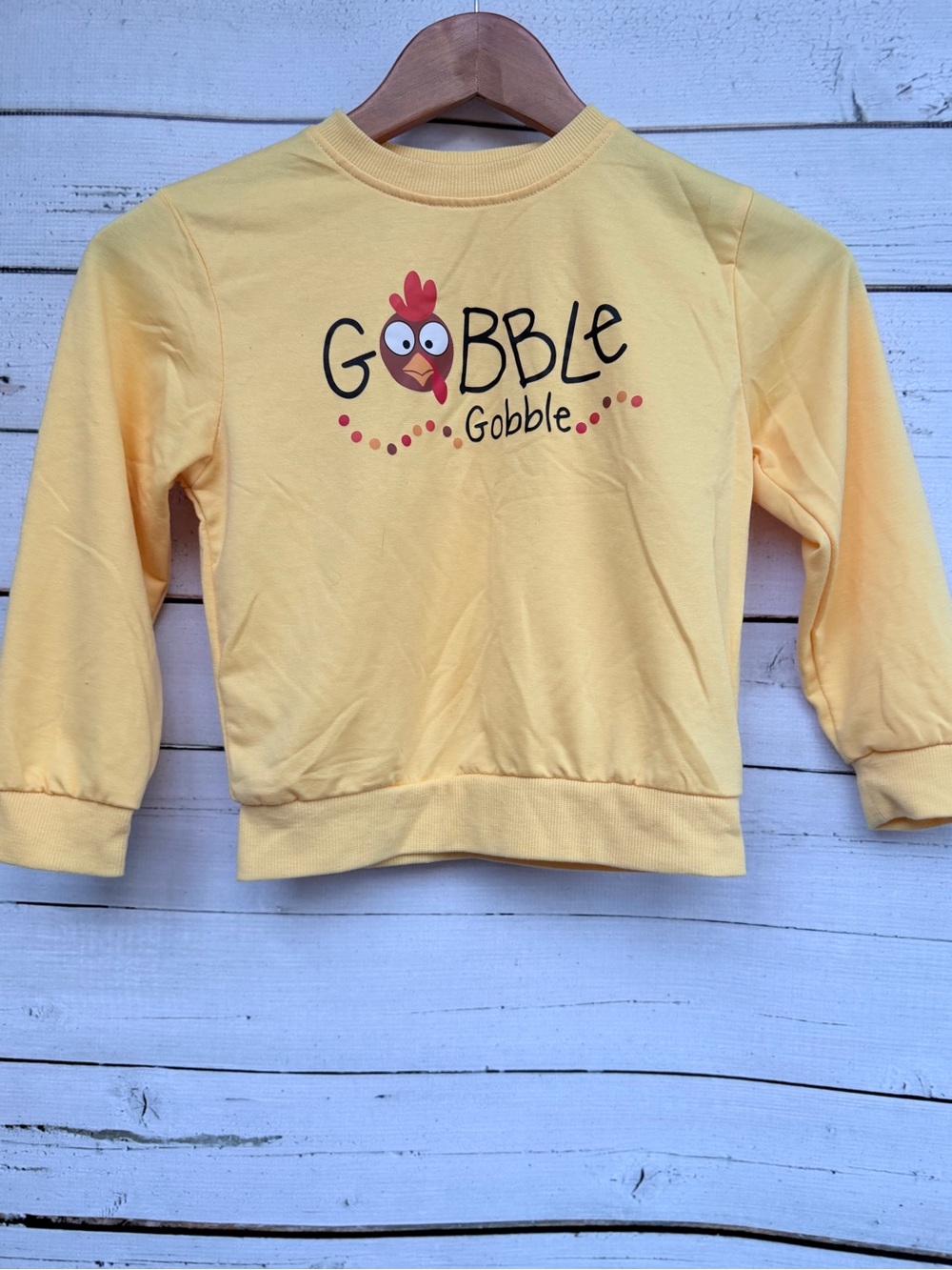 🦃 Kids Thanksgiving "Gobble Gobble" Yellow Holiday long-sleeve